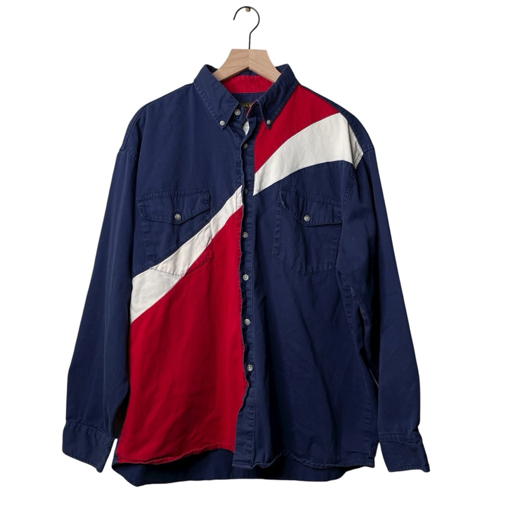 Rustler by Wrangler Vintage Western Button Up Rodeo Long Sleeve Red White & Blue
